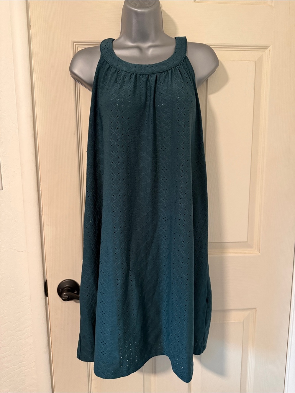 Teal Eyelet Halter Swing Dress